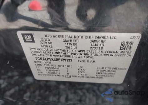 2013 Chevrolet Equinox 2Lt from USA, damaged, VIN 2GNALPEK6D6139133